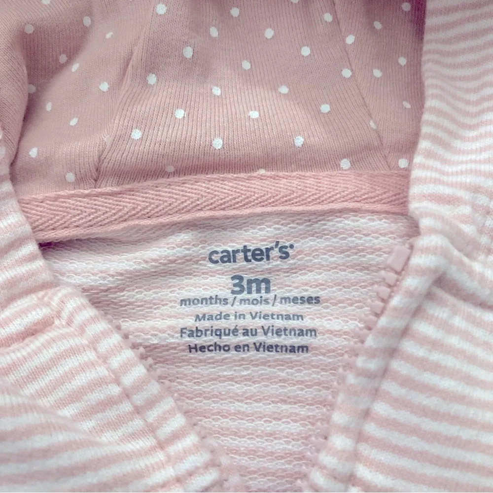 Carter’s‎ 3M Pink Striped Hooded One-Piece With Heart Knee Patches Cotton